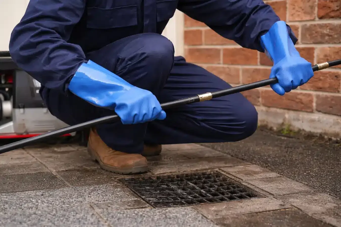Standing wastewater around an inspection chamber outside a brick property in Shrewsbury